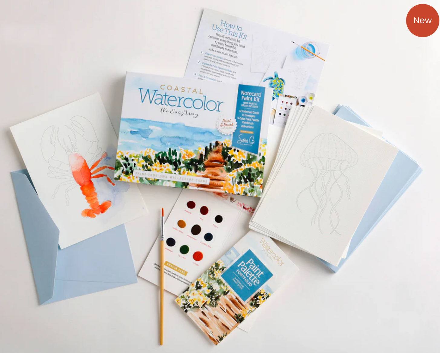 Watercolor the Easy Way Paint-Your-Own Watercolor Cards Coastal : Notecard Paint Kit with Paint and Brush Included