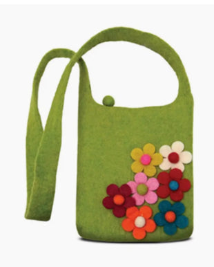 Red Side Flower Cross Body Kids Bag – Handcrafted Wool Felt
