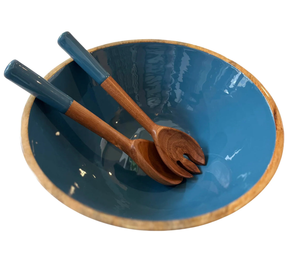 Mango Wood Round Bowl & Server Set