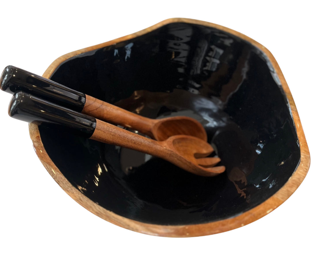 Bright Mango Wood Bowl & Server Set - black