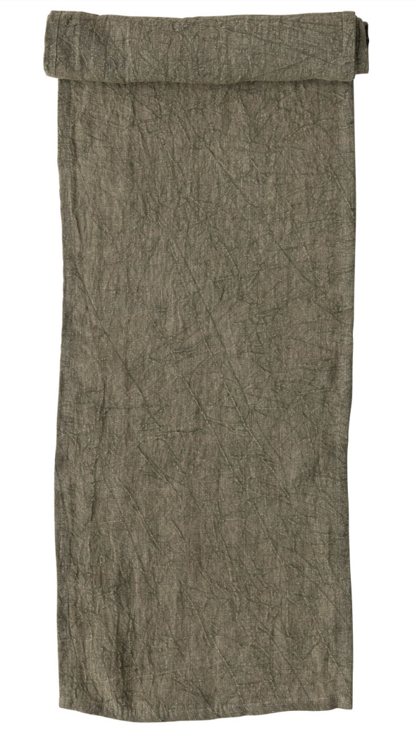Stonewashed Linen Table Runner – Olive Green | 108” x 14”