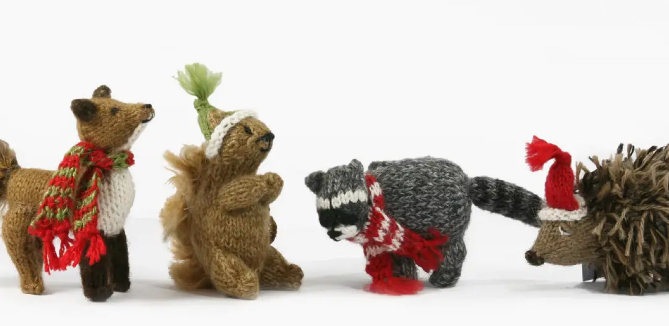 Handmade Knit Woodland Animals Holiday Ornament