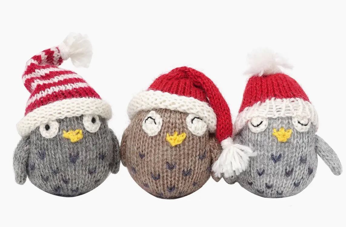 Handmade Knit Owl with Hat Holiday Ornament - Fair Trade
