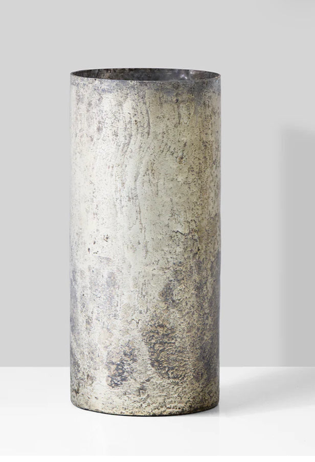 9in Tall Old Pewter Glass Vase