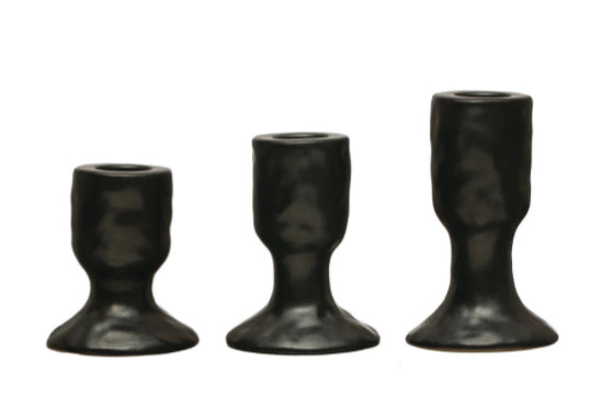 Set of 3, Stoneware Taper Holders, Reactive Glaze (One of each size)