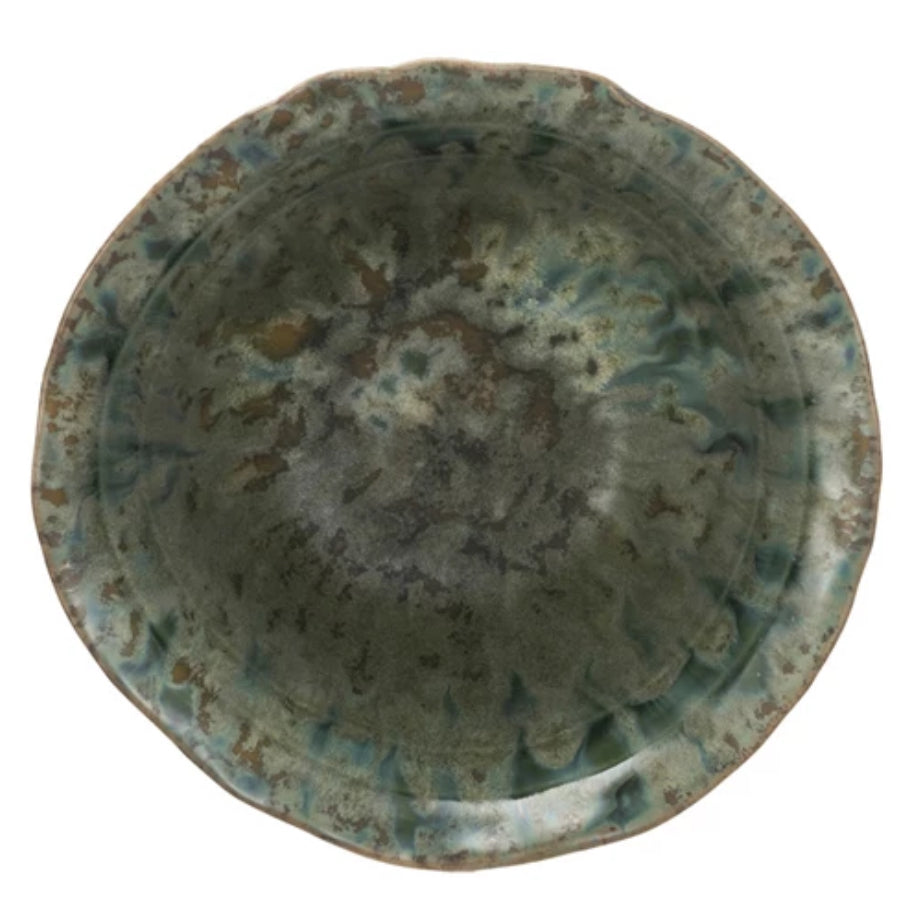 Stoneware Bowl – Green | Reactive Crackle Glaze | 4½”