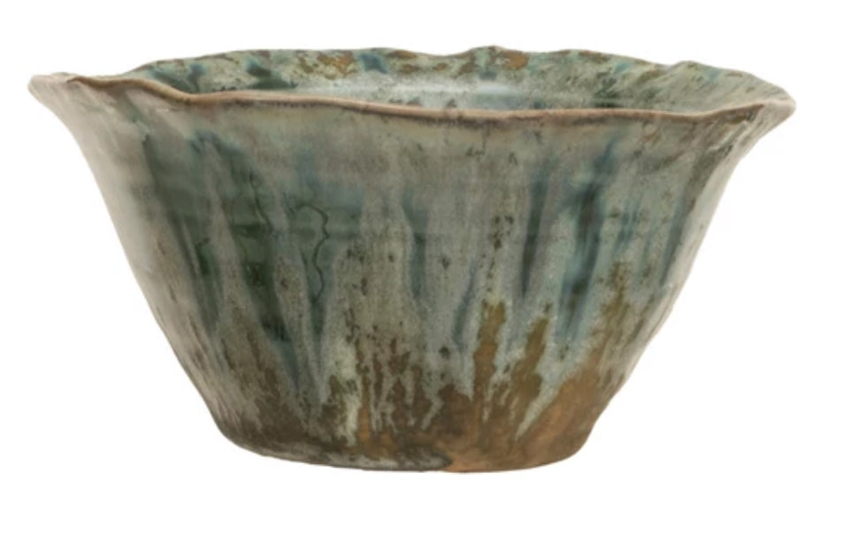 Stoneware Bowl – Green | Reactive Crackle Glaze | 4½”