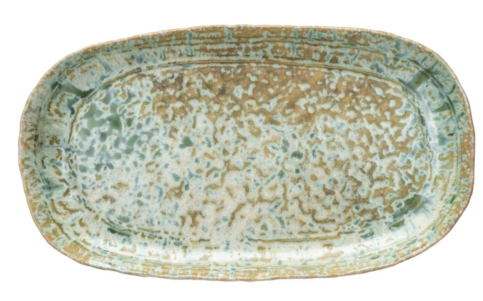 Stoneware Platter – Green | Reactive Crackle Glaze | 14¾”