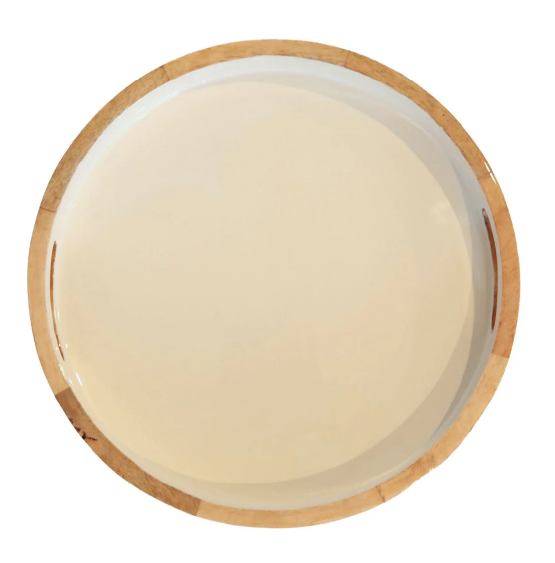Mango Wood & Enamel Round Tray - White