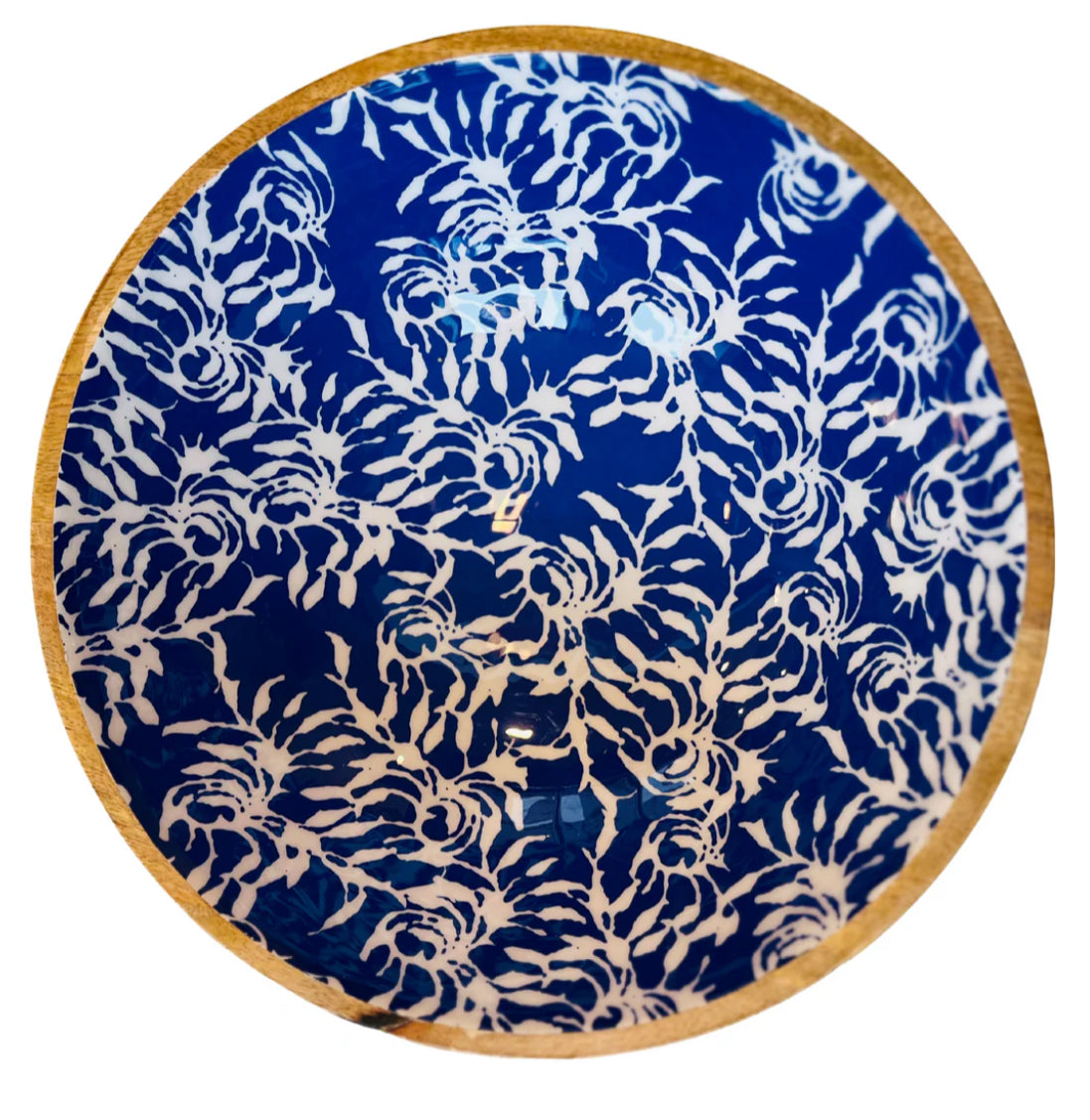 Mango Wood & Enamel Floral Bowl