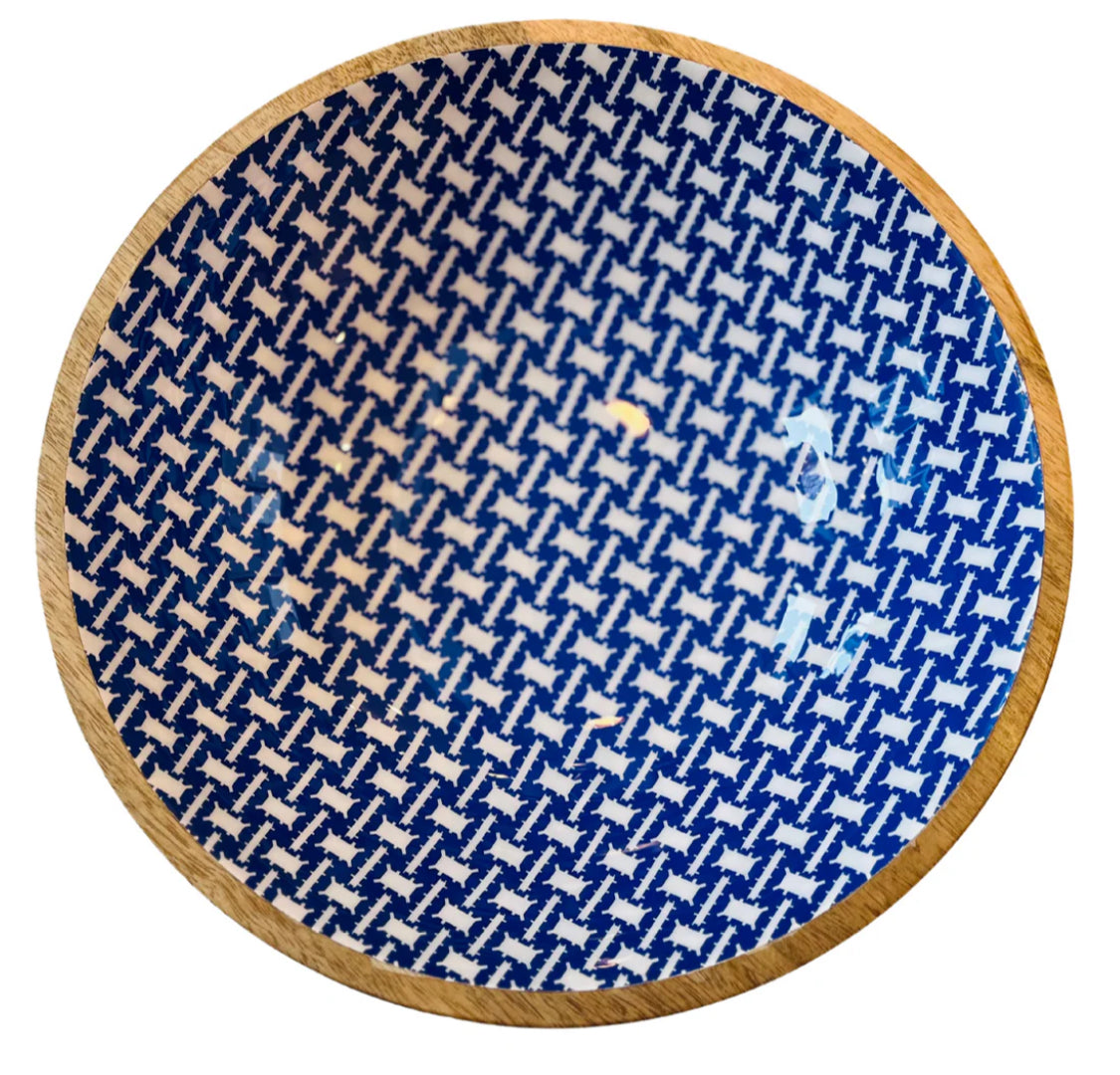 Mango Wood & Patterned Enamel Bowl