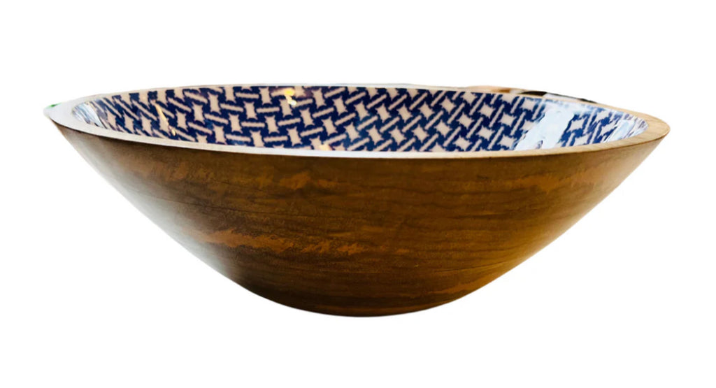 Mango Wood & Patterned Enamel Bowl