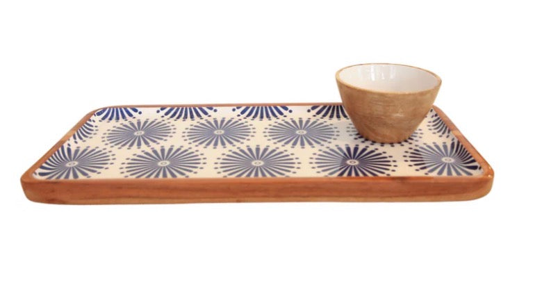 Acacia Wood Tray | Blue & White - tray only