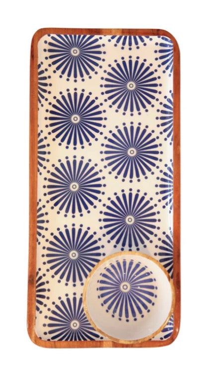 Acacia Wood Tray | Blue & White - tray only