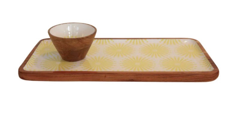 Acacia Wood Tray | Yellow & White - tray only