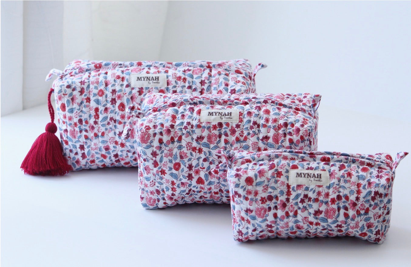 Crimson Garden Floral Travel/Wet Bag – Medium | 8" x 4" x 4"