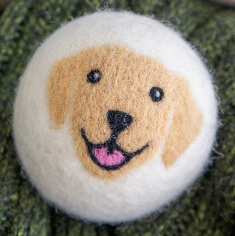 Yellow Happy Dog Eco Dryer Ball — Single