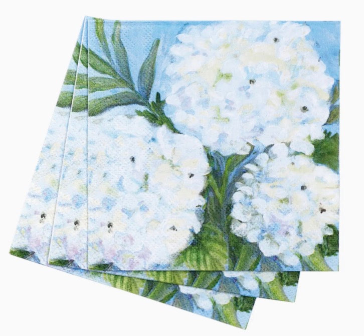 White Hydrangeas Paper Cocktail Napkins — Pack of 25