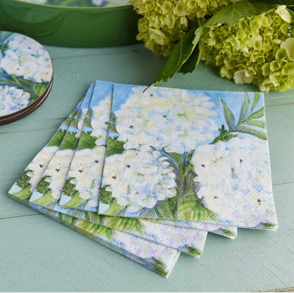 White Hydrangeas Paper Cocktail Napkins — Pack of 25