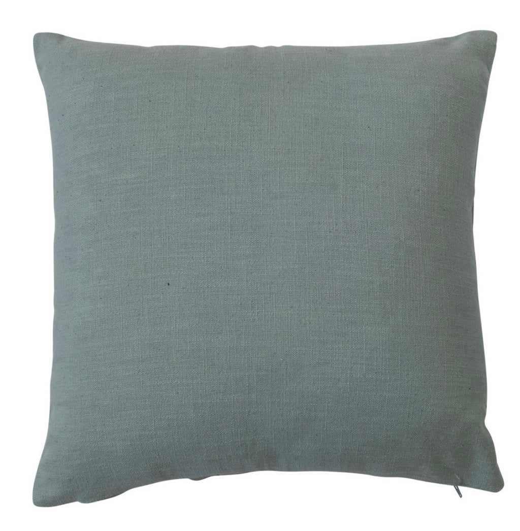Mint & White Floral Embroidered Cotton Pillow — 20 inch