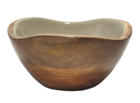 Montauk Small Bowl — Natural & Taupe | Mango Wood & Enamel