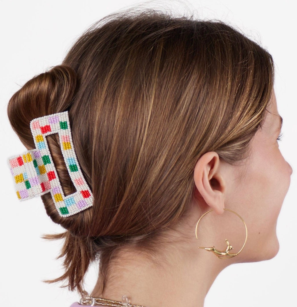 Lola Multi-Color Checked Claw Clip — Light Check