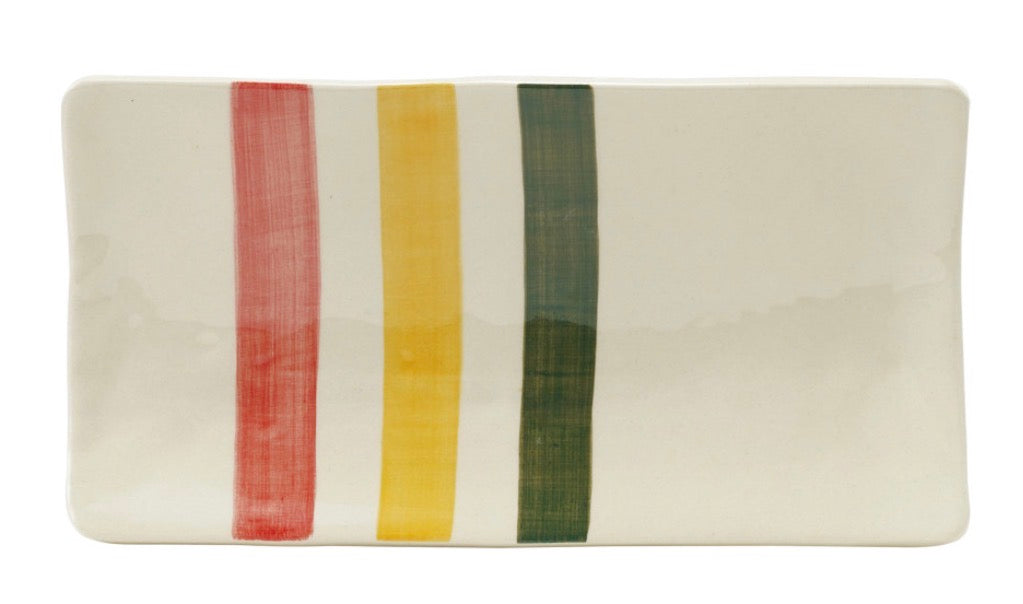 Hand-Painted Striped Stoneware Platter — 10.5 x 5.5 inch