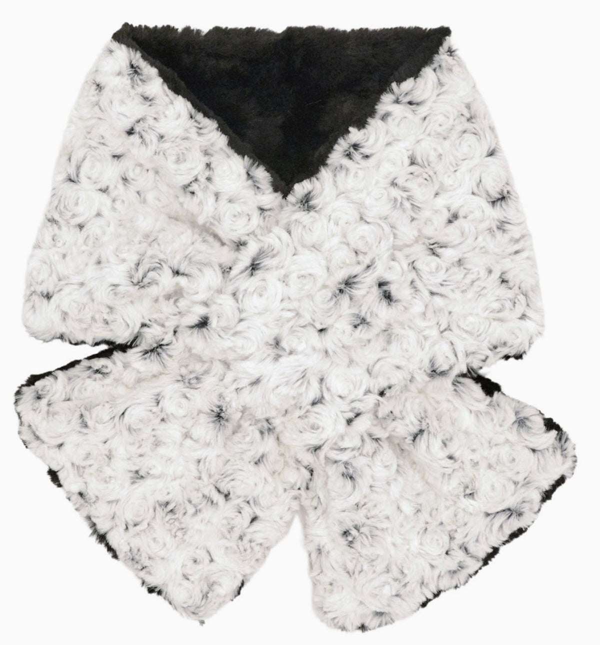Pull-Thru Scarf — Rosebud Black & Cuddly Black Faux Fur