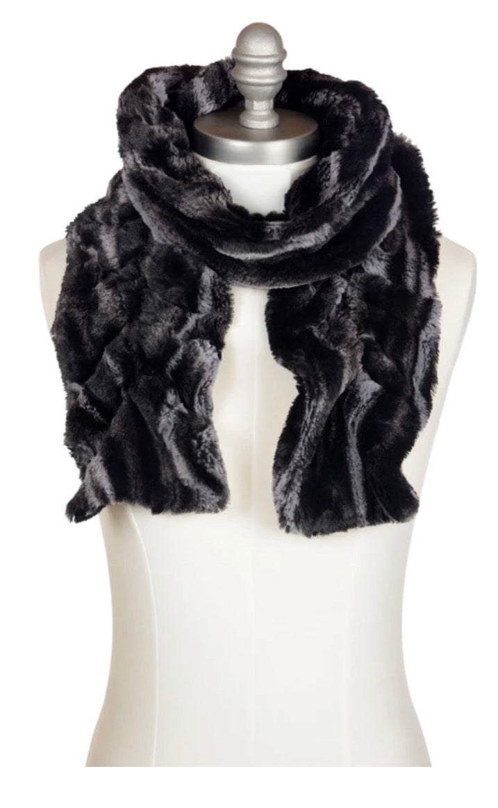 Scrunchy Scarf — Black Marble Dune Faux Fur