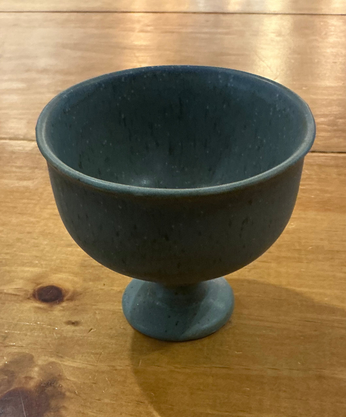 French Blue Stoneware Pedestal Bowl — 3.75 inch