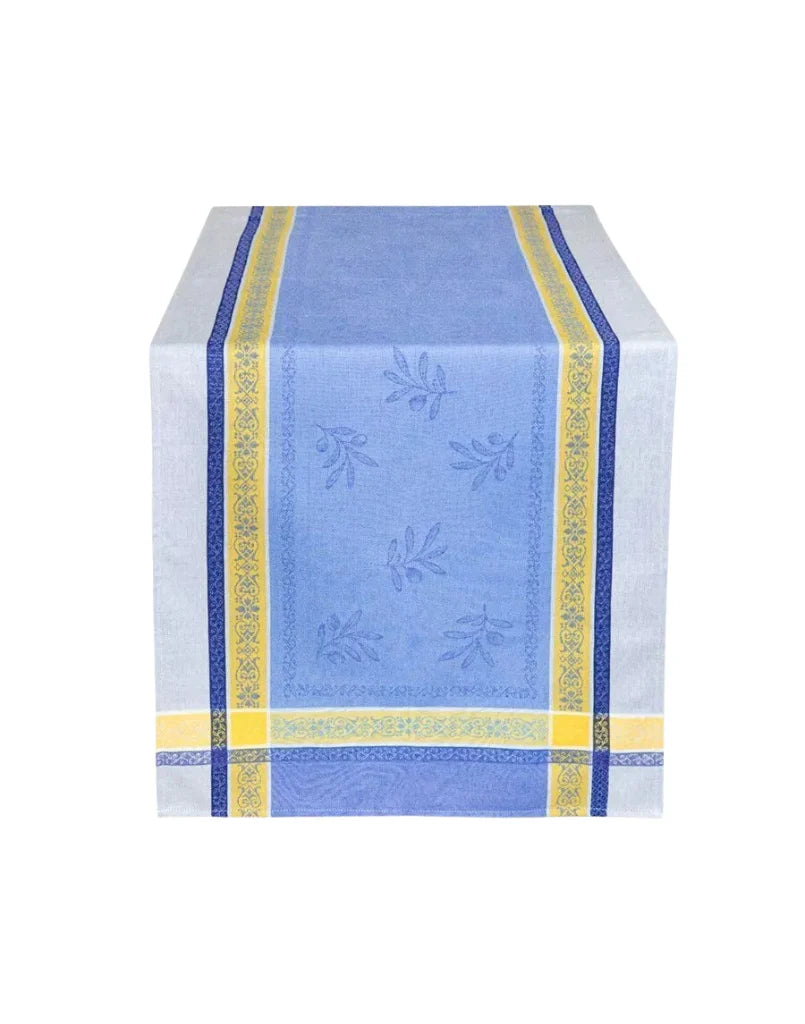 Tissus Toselli Olivia Bleu & Jaune Jacquard Table Runner