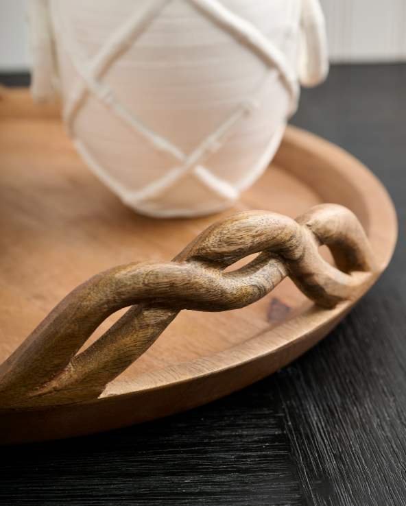 Wood Braided Handle Tray