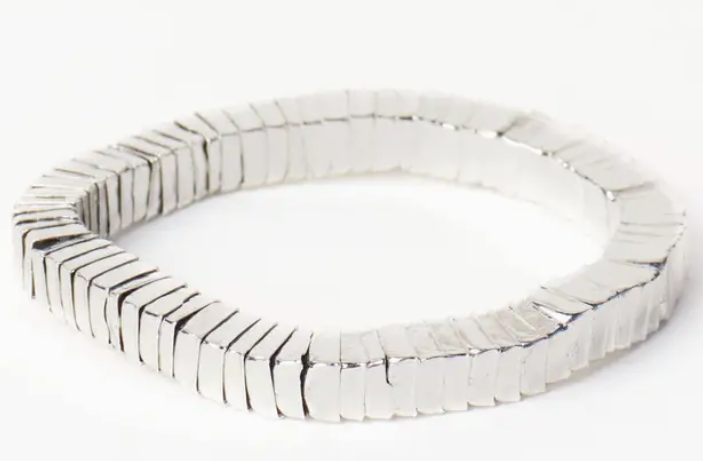 Lucille Square Bead Stretch Bracelet — Silver