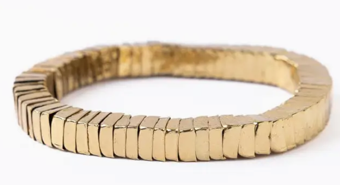Lucille Square Bead Stretch Bracelet — Brass