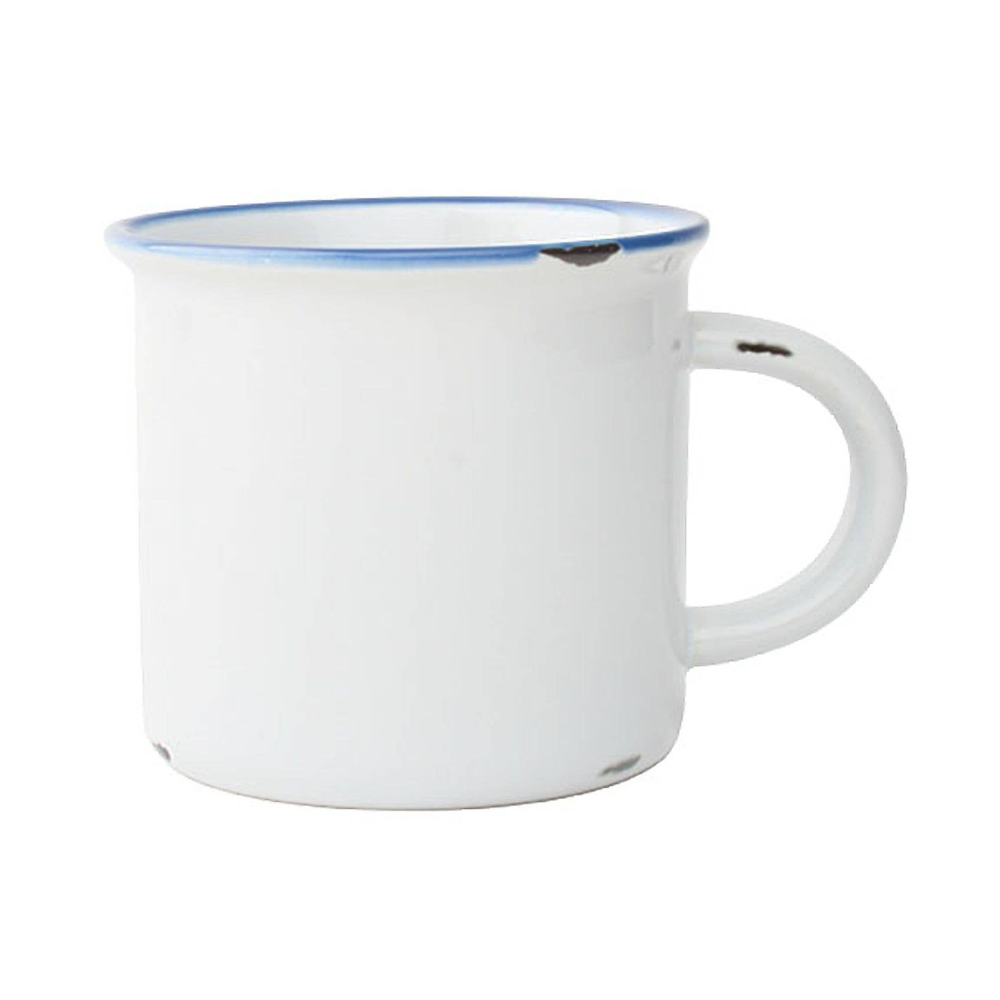 Tinware Mug - White W/Blue Rim
