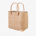 21.5in Tall Natural Raffia Bag With Leather Handles