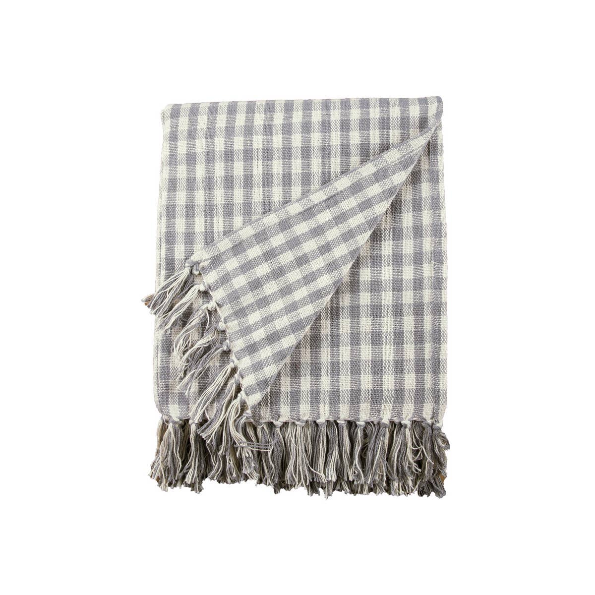 Gray & Natural Gingham Check Throw Blanket | 50" x 60"