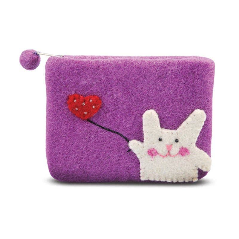 GreenBunny with Flying Heart Design Coin Purse