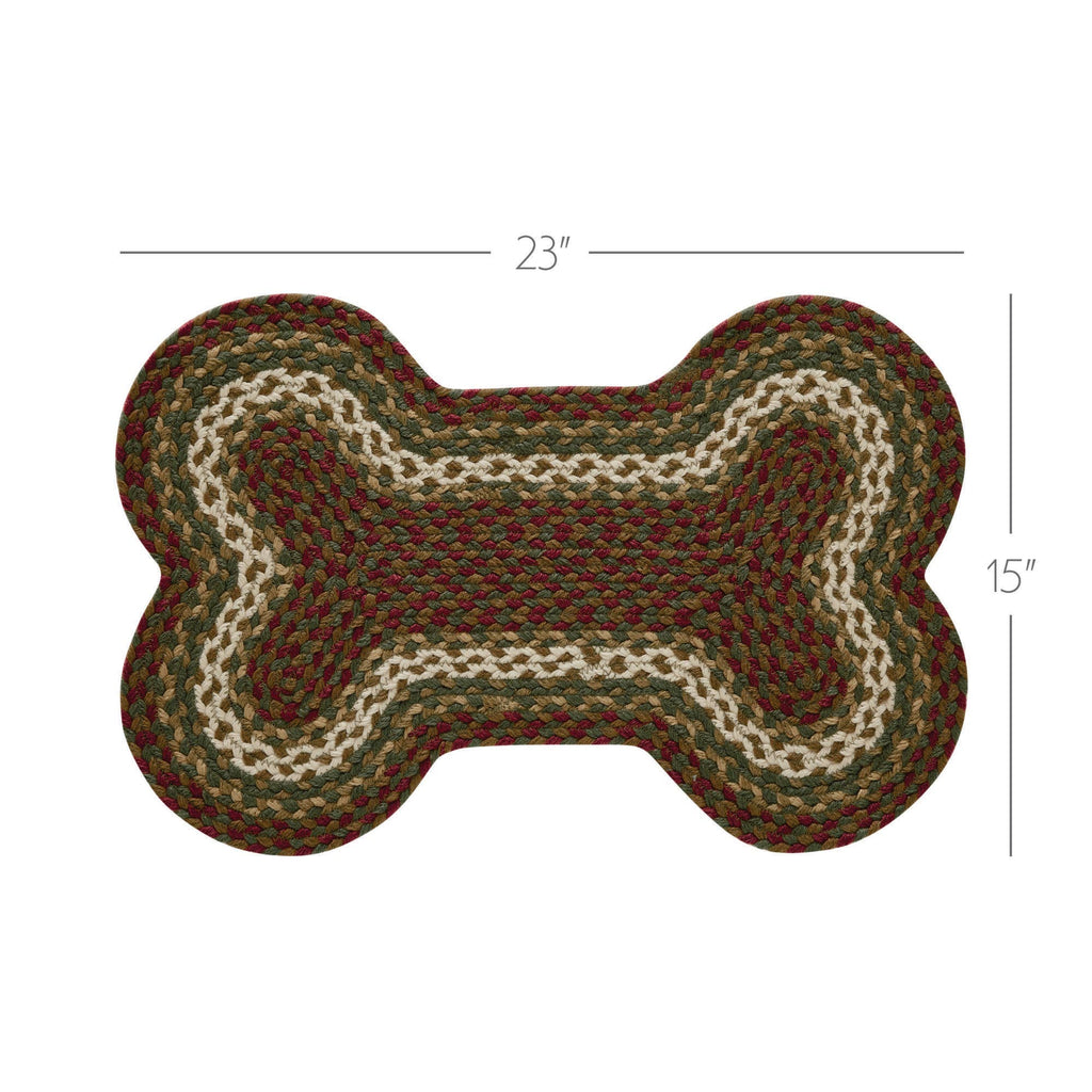 Dog bone-shaped mat with dimensions on a white background