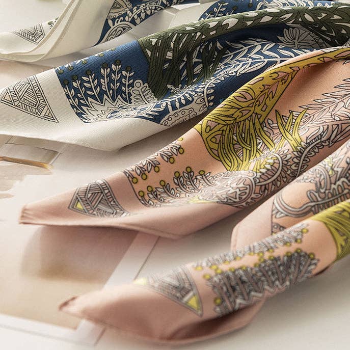 Botanical Floral Square Scarf: WHITE / 90*90CM
