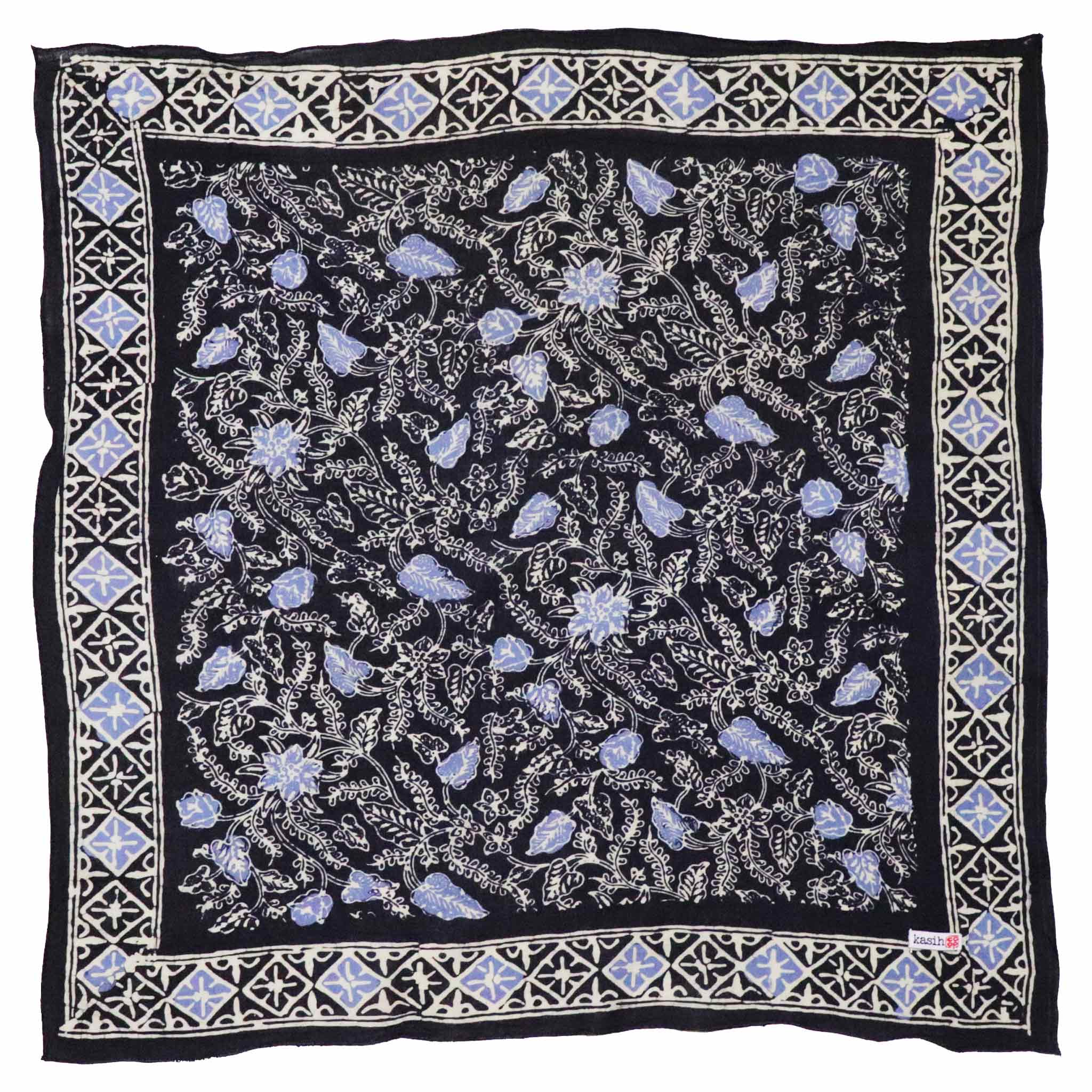 Large Wild Rag Batik Bandana Blue Navy Foliage