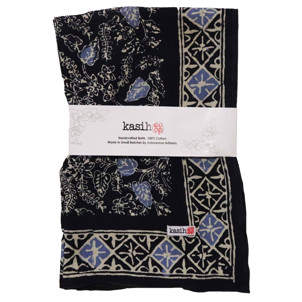 Large Wild Rag Batik Bandana Blue Navy Foliage