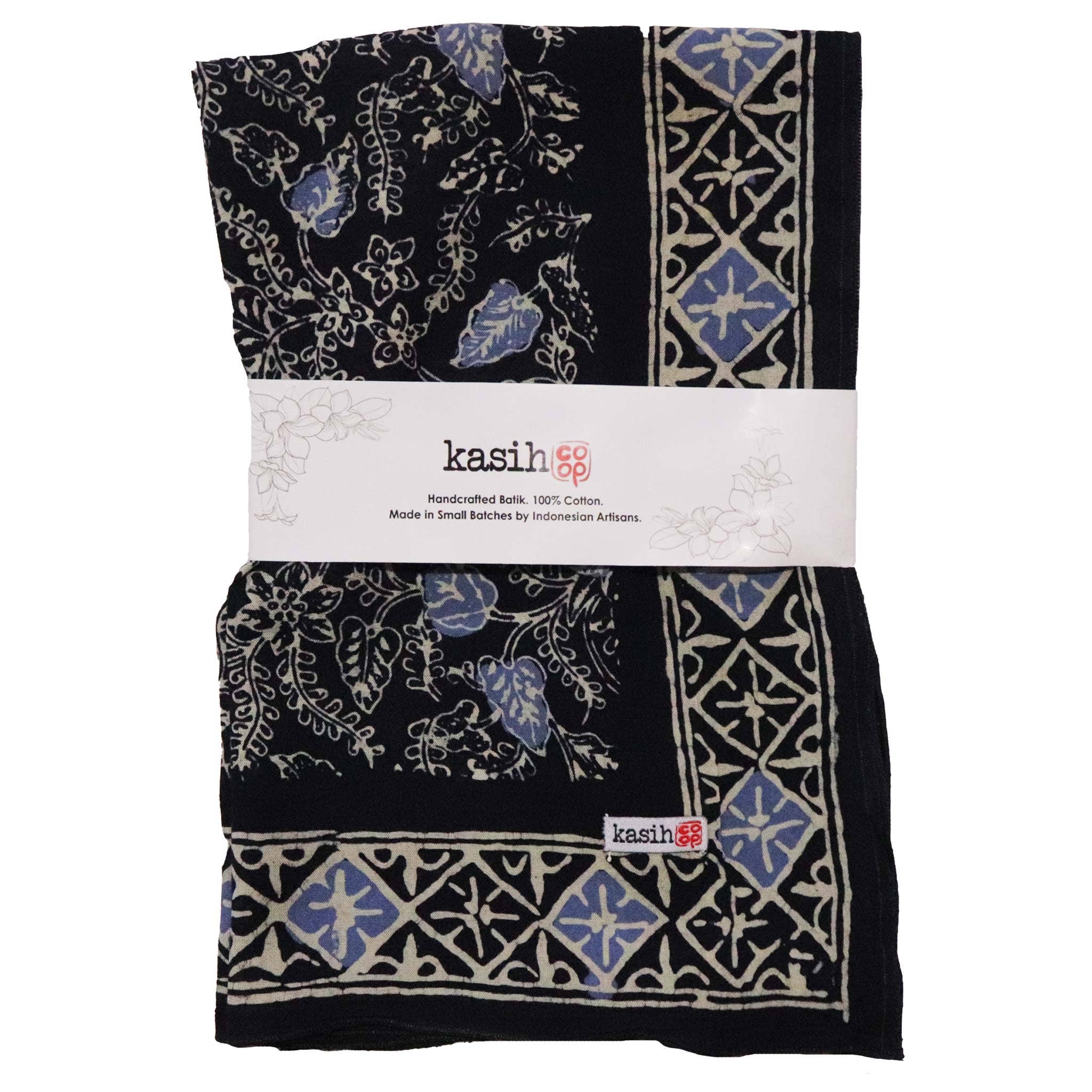 Large Wild Rag Batik Bandana Blue Navy Foliage