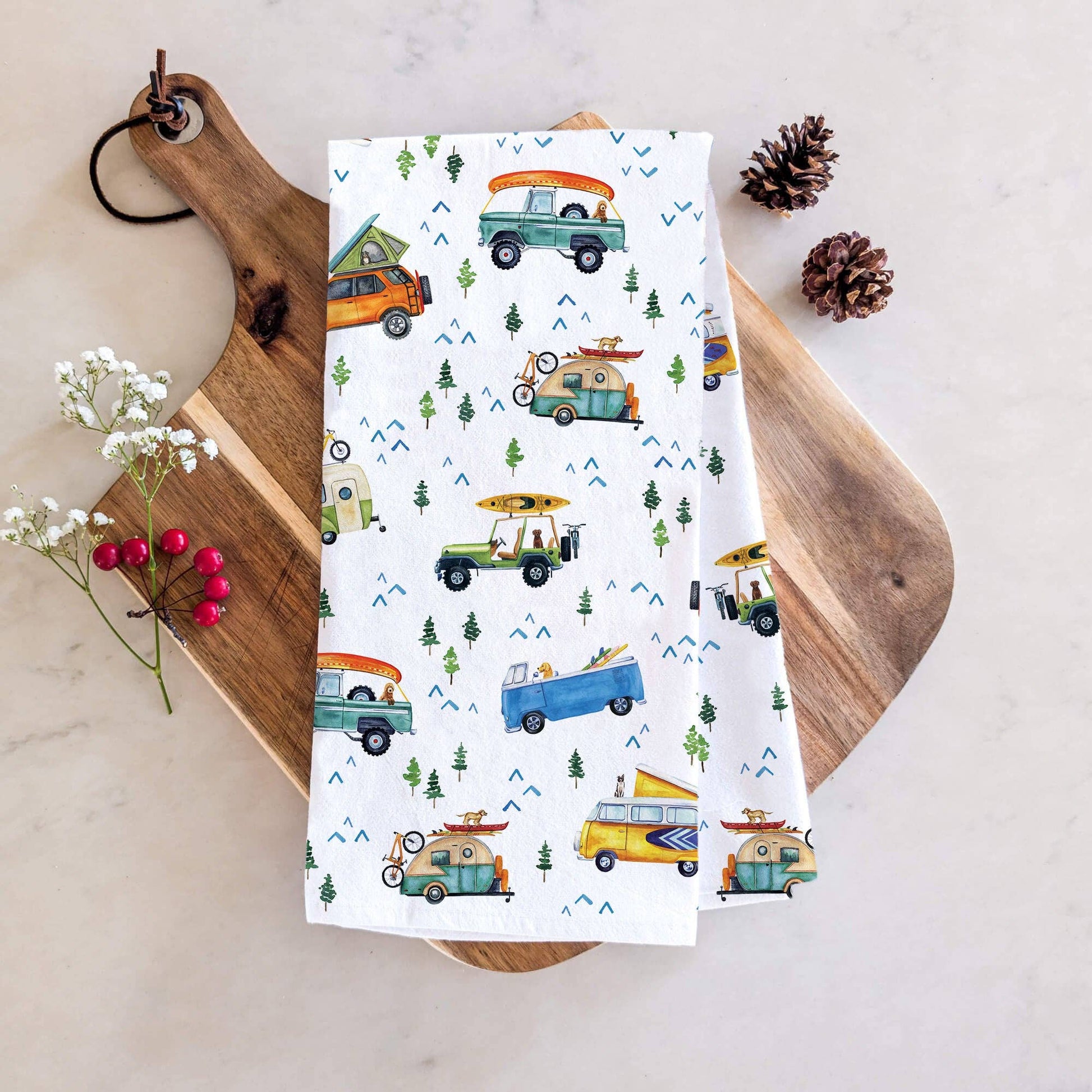 Camping Trucks & Outdoorsy Dog Tea Towel