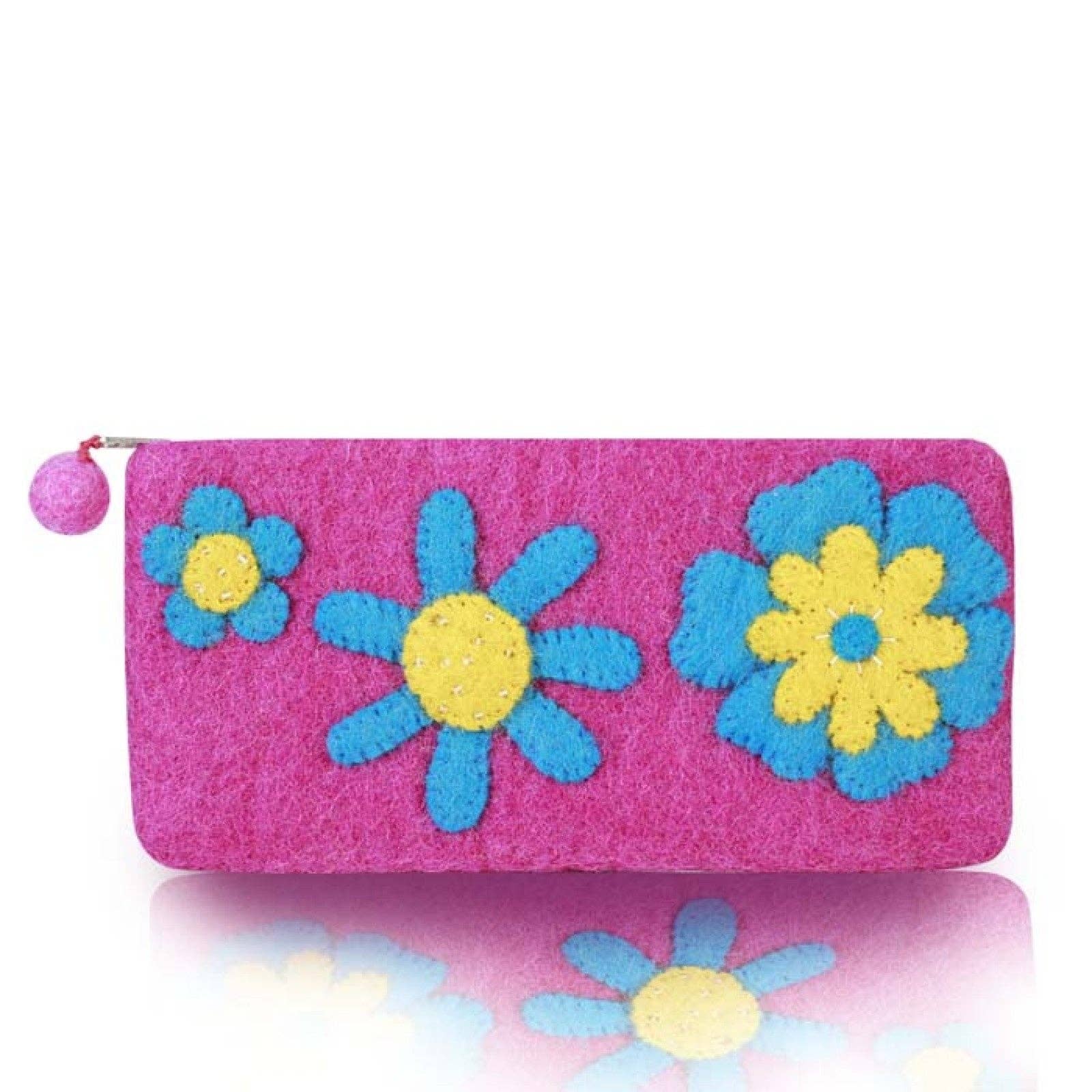 Pink Three Flowers Attached Pencil Case – Handcrafted Wool Felt