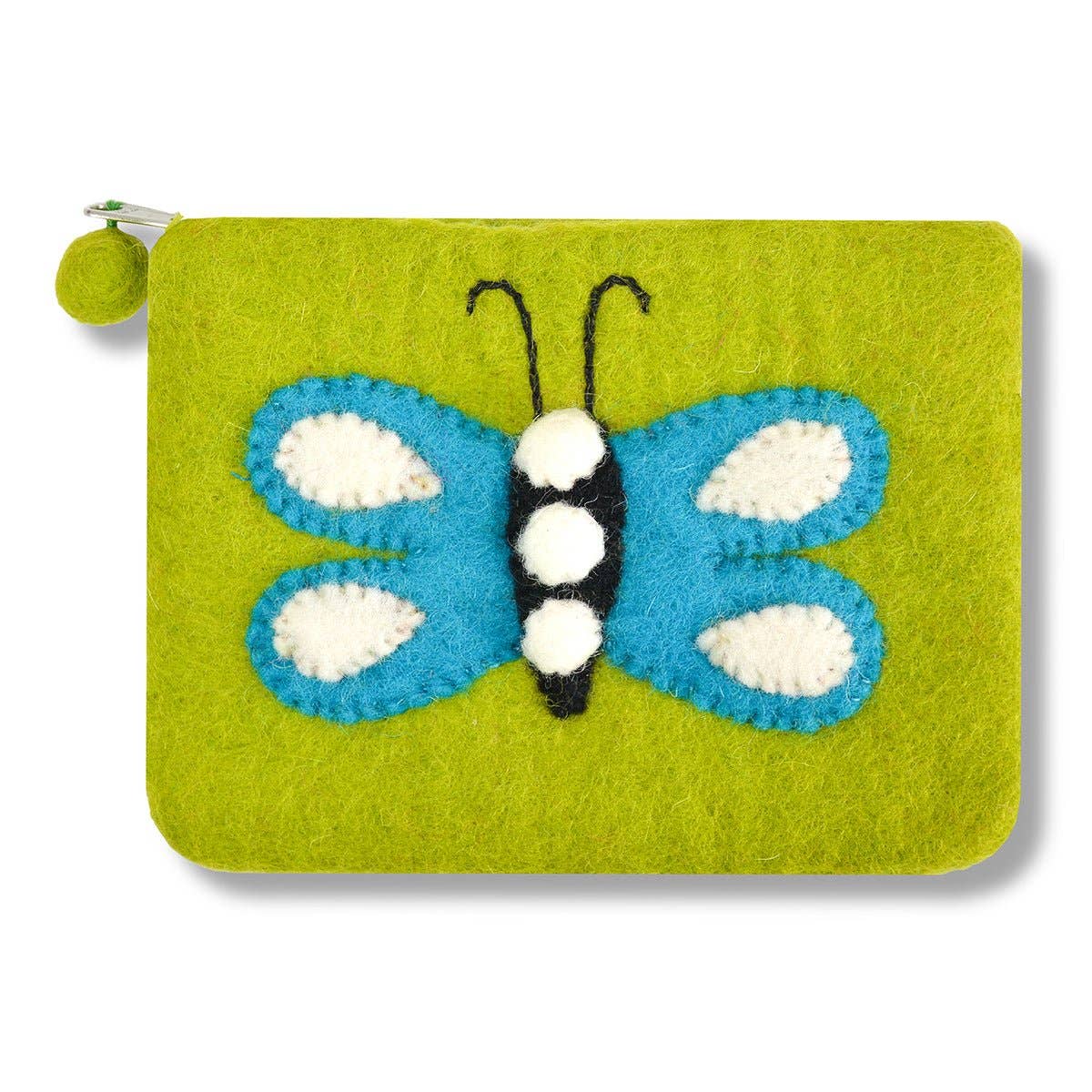 Green Butterfly Design Coin Purse – Handcrafted Wool Felt
