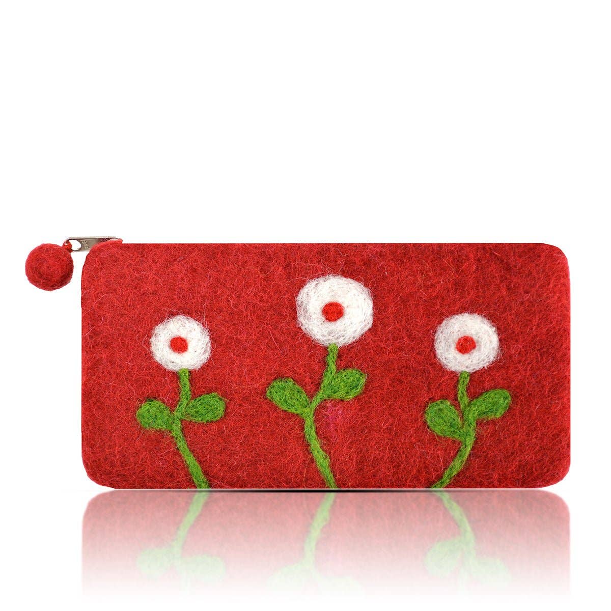 Pink Three Flower Long Purse – Handcrafted Wool Felt