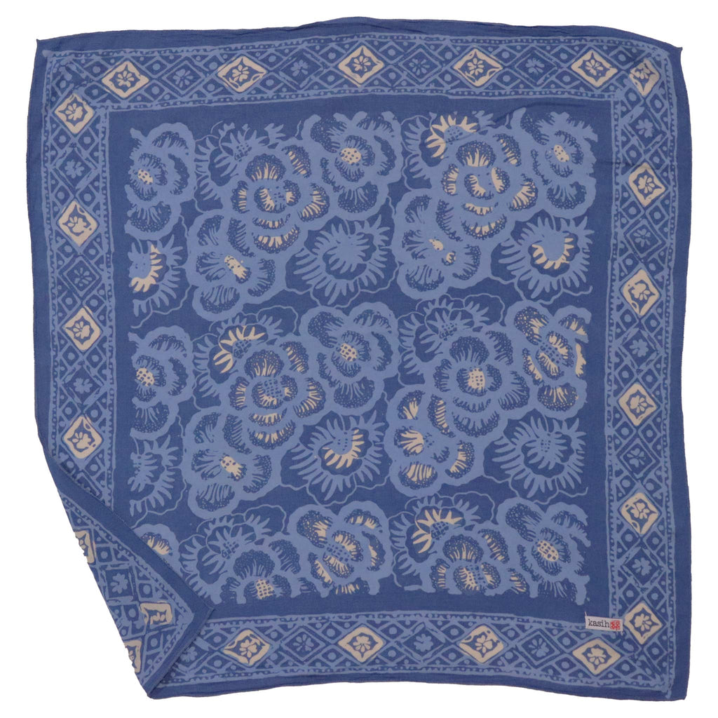 Batik Bandana – Blue Roses | Parang Kawung Pattern