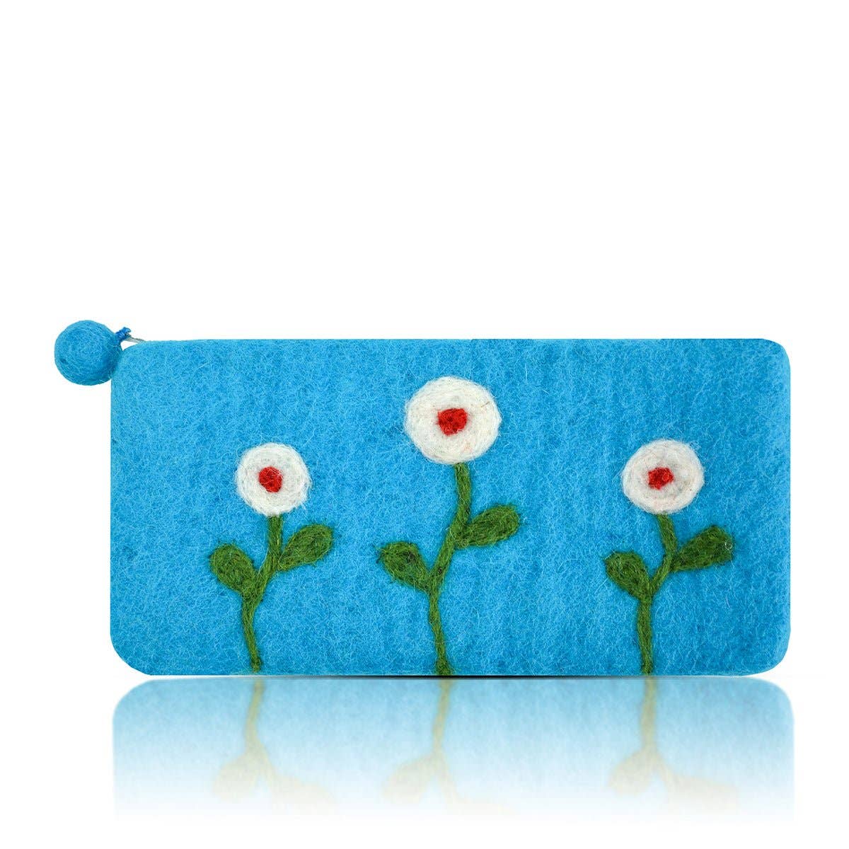 Pink Three Flower Long Purse – Handcrafted Wool Felt