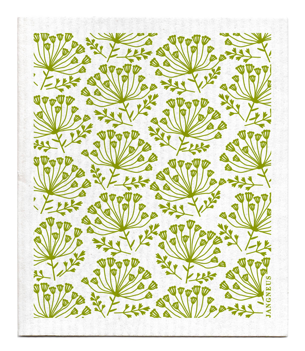 Dill Swedish Dishcloth - Green - Botanical Design| 6.75 x 8 inch